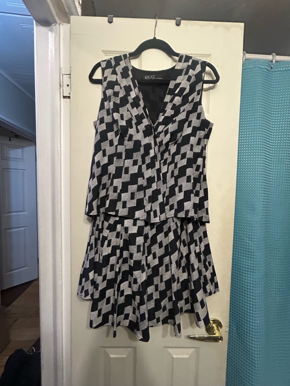 Black and White Geometric Pattern Top & Skirt